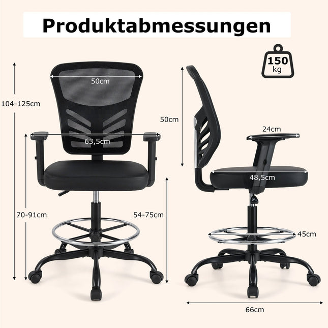 Ergonomischer Bürostuhl, verstellbare Sitzhöhe 54-75 cm