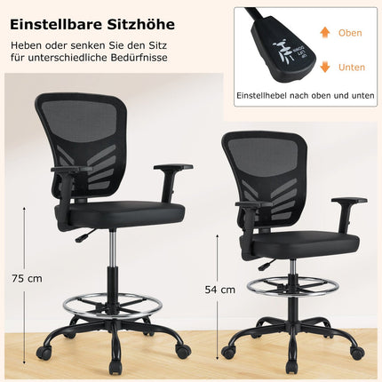 Ergonomischer Bürostuhl, verstellbare Sitzhöhe 54-75 cm
