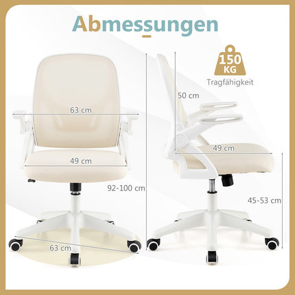 Ergonomická kancelářská židle, béžová, sklopné područky, bederní opěrka