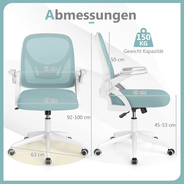 Ergonomischer Bürostuhl, Blau – klappbare Armlehnen, Wippfunktion