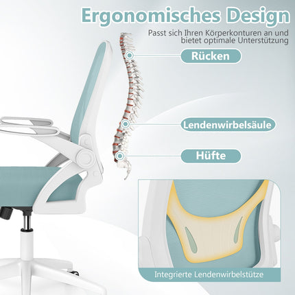 Ergonomischer Bürostuhl, Blau – klappbare Armlehnen, Wippfunktion
