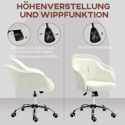 Ergonomická kancelářská židle, krémově bílý teddy fleece, nastavitelná výška