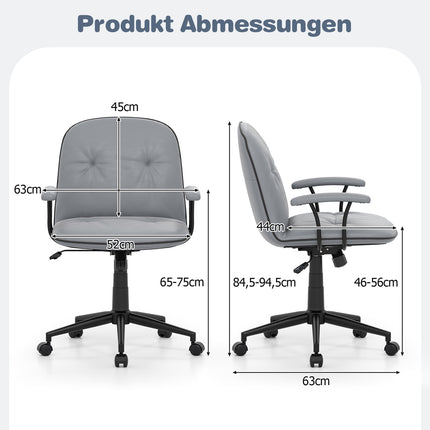 Ergonomischer Bürostuhl, Kunstleder, gepolsterte Armlehnen, Grau