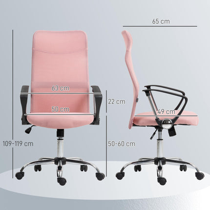 Ergonomischer Bürostuhl, hohe Rückenlehne, Pink, Netzstoff