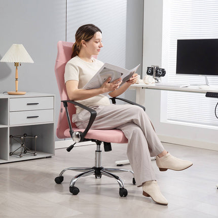 Ergonomischer Bürostuhl, hohe Rückenlehne, Pink, Netzstoff