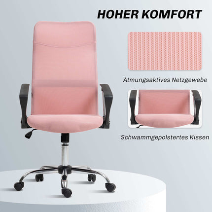 Ergonomischer Bürostuhl, hohe Rückenlehne, Pink, Netzstoff