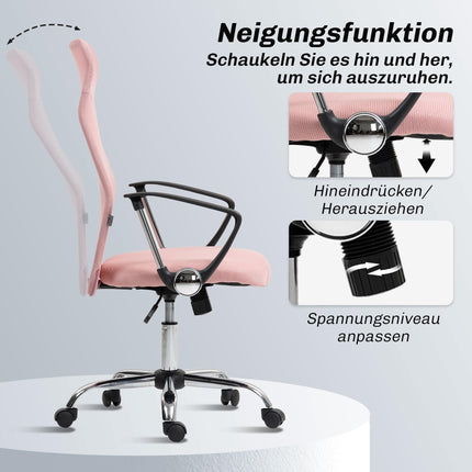 Ergonomischer Bürostuhl, hohe Rückenlehne, Pink, Netzstoff