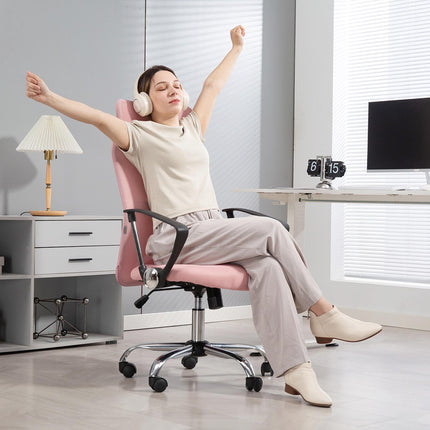 Ergonomischer Bürostuhl, hohe Rückenlehne, Pink, Netzstoff
