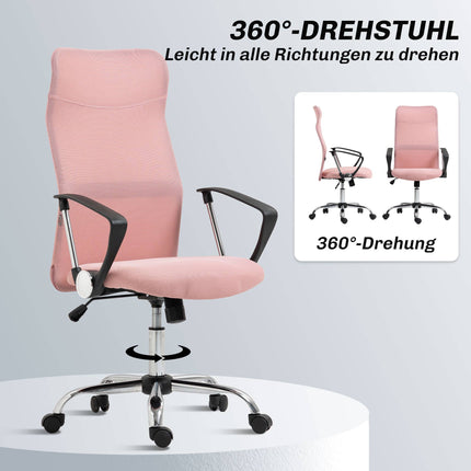 Ergonomischer Bürostuhl, hohe Rückenlehne, Pink, Netzstoff