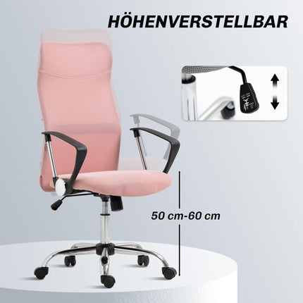 Ergonomischer Bürostuhl, hohe Rückenlehne, Pink, Netzstoff