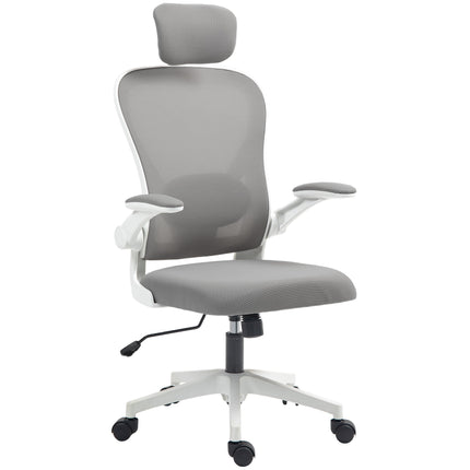 Ergonomická kancelářská židle, síťovina, sklopné područky, šedá