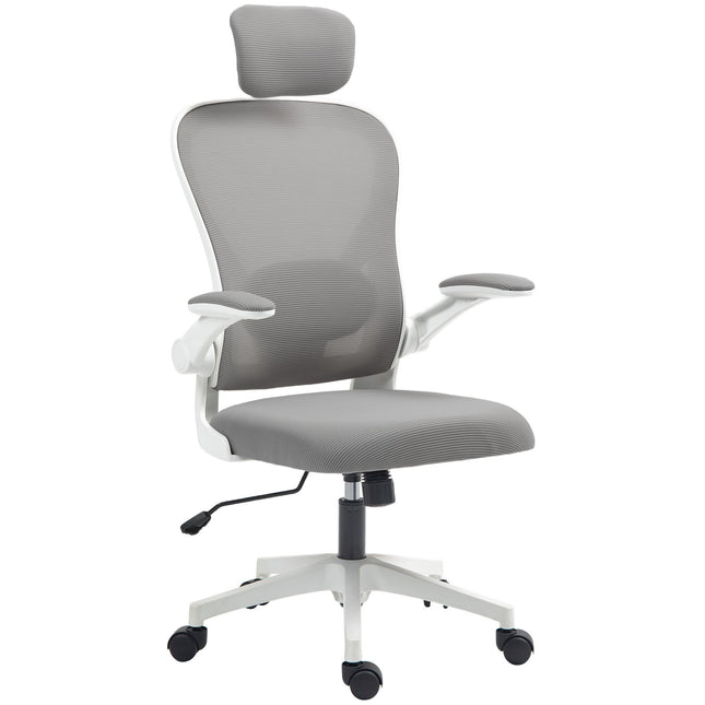 Ergonomischer Bürostuhl, Netzstoff, hochklappbare Armlehnen, Grau