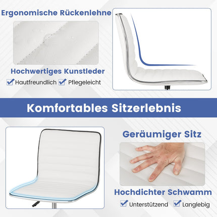 Ergonomic Office Chair, No Armrests, Adjustable Height, White