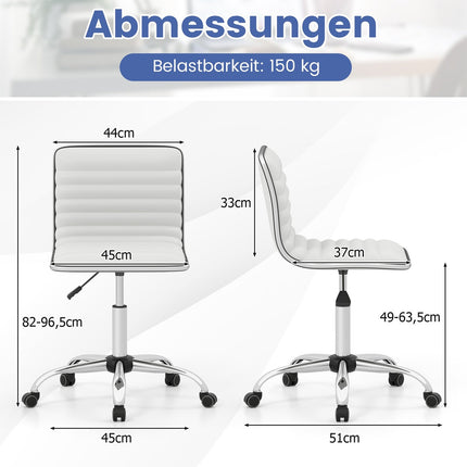 Ergonomic Office Chair, No Armrests, Adjustable Height, White