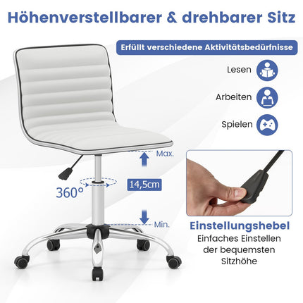 Ergonomic Office Chair, No Armrests, Adjustable Height, White
