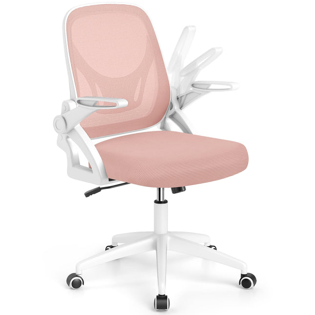 Ergonomischer Bürostuhl, Rosa, Klappbare Armlehnen, Lendenwirbelstütze