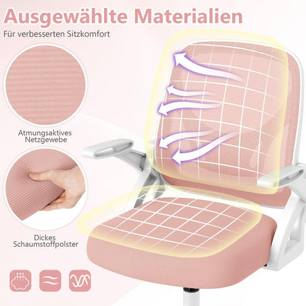 Ergonomischer Bürostuhl, Rosa, Klappbare Armlehnen, Lendenwirbelstütze