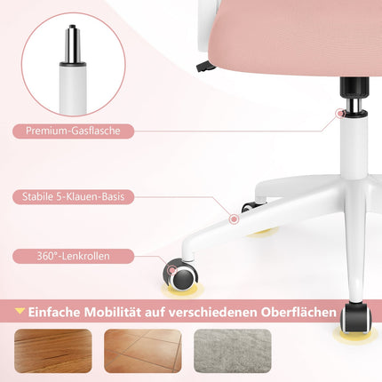 Ergonomischer Bürostuhl, Rosa, Klappbare Armlehnen, Lendenwirbelstütze