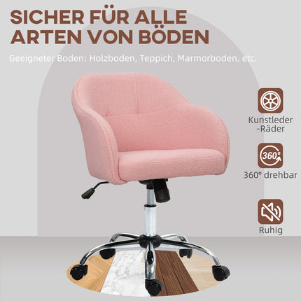 Ergonomická kancelářská židle, růžový teddy fleece, nastavitelná výška