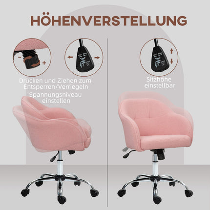 Ergonomická kancelářská židle, růžový teddy fleece, nastavitelná výška