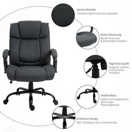 Ergonomischer Bürostuhl, drehbar, gepolsterte Armlehnen, 220 kg Tragkraft, Grau