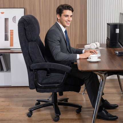 Ergonomic Office Chair, Velvet Look, High Back, Black, 200 kg Capacity