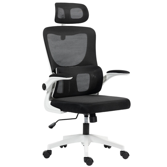 Ergonomischer Bürostuhl mit verstellbarer Kopfstütze, Schwarz, Netzstoff