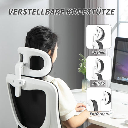 Ergonomická kancelářská židle s nastavitelnou opěrkou hlavy, černá síťovina