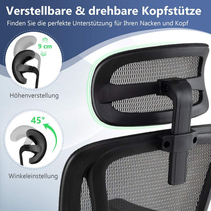 Ergonomischer Bürostuhl mit verstellbarer Kopf- und Fußstütze