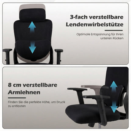 Ergonomická kancelářská židle s nastavitelnou opěrkou hlavy a bederní opěrkou