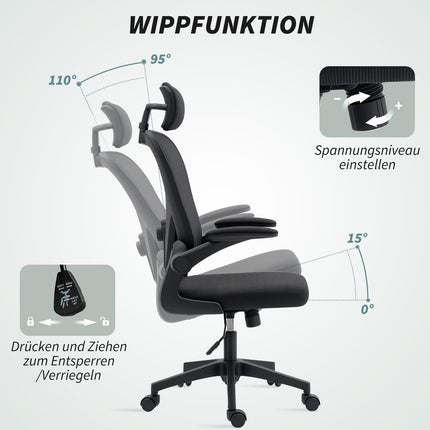 Ergonomischer Bürostuhl mit verstellbarer Kopfstütze und Lordosenstütze