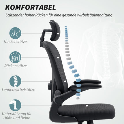 Ergonomischer Bürostuhl mit verstellbarer Kopfstütze und Lordosenstütze