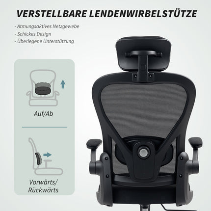 Ergonomischer Bürostuhl mit verstellbarer Kopfstütze und Lordosenstütze