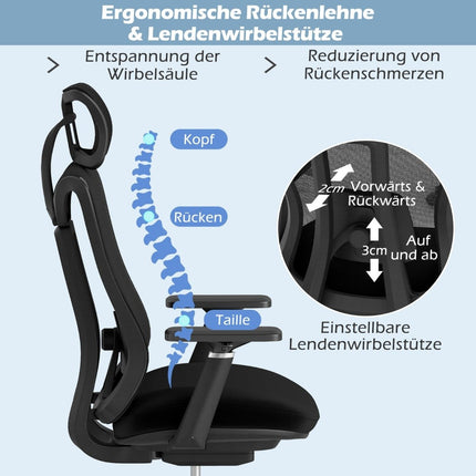 Ergonomická kancelářská židle s nastavitelnou bederní opěrkou a opěrkou hlavy