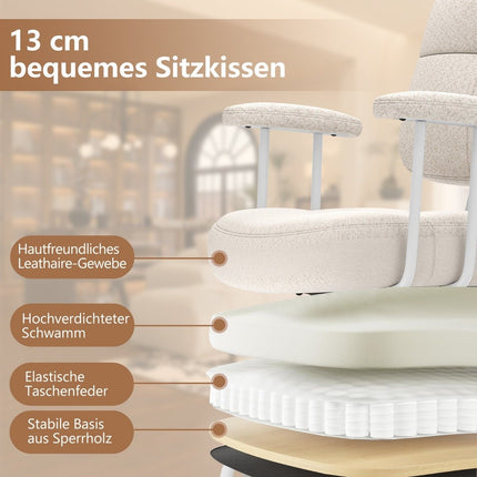 Ergonomischer Bürostuhl mit Armlehnen & Rollen, Beige