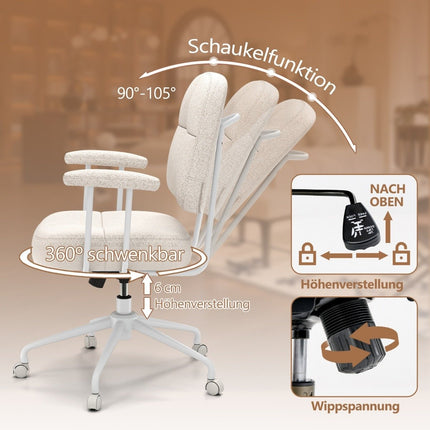 Ergonomischer Bürostuhl mit Armlehnen & Rollen, Beige