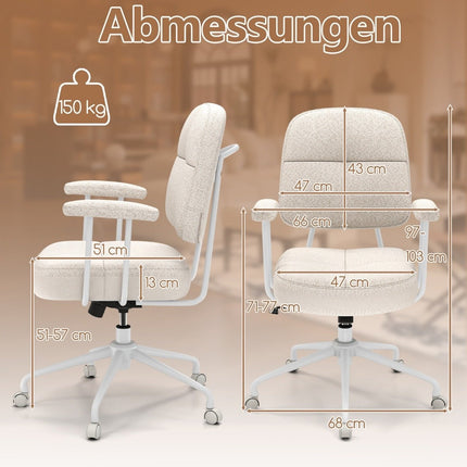 Ergonomischer Bürostuhl mit Armlehnen & Rollen, Beige