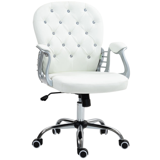 Ergonomischer Bürostuhl mit Armlehnen, Lederoptik weiß