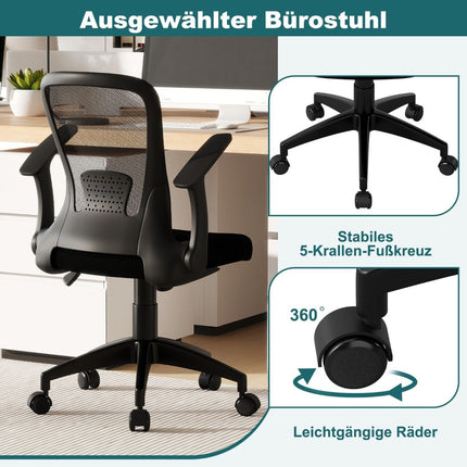 Ergonomischer Bürostuhl mit hochklappbaren Armlehnen und Lordosenstütze