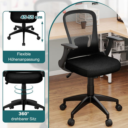 Ergonomischer Bürostuhl mit hochklappbaren Armlehnen und Lordosenstütze