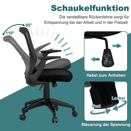 Ergonomischer Bürostuhl mit hochklappbaren Armlehnen und Lordosenstütze
