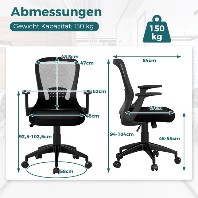 Ergonomischer Bürostuhl mit hochklappbaren Armlehnen und Lordosenstütze
