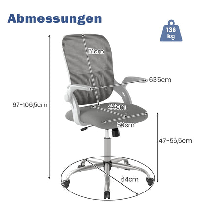 Ergonomischer Bürostuhl mit hochklappbaren Armlehnen & Kippfunktion