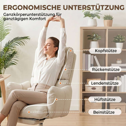 Ergonomischer Bürostuhl mit Fußstütze, verstellbare Rückenlehne