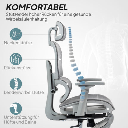 Ergonomischer Bürostuhl mit Fußstütze, neigbarer Rückenlehne