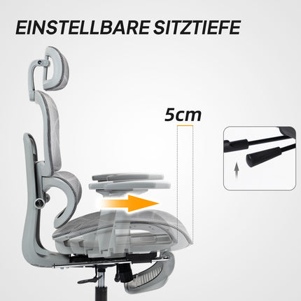 Ergonomischer Bürostuhl mit Fußstütze, neigbarer Rückenlehne