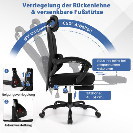Ergonomická kancelářská židle s podnožkou a nastavitelným opěradlem
