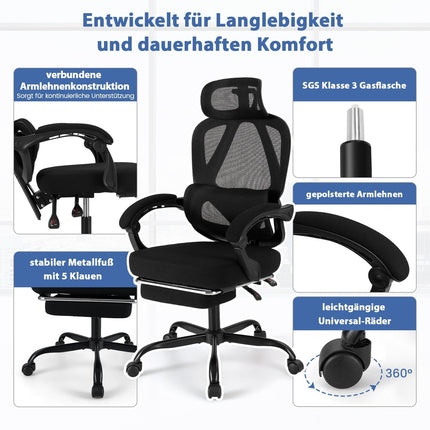 Ergonomická kancelářská židle s podnožkou a nastavitelným opěradlem