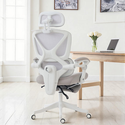 Ergonomic Office Chair with Footrest and Rocking Function, Light Grey, Mesh