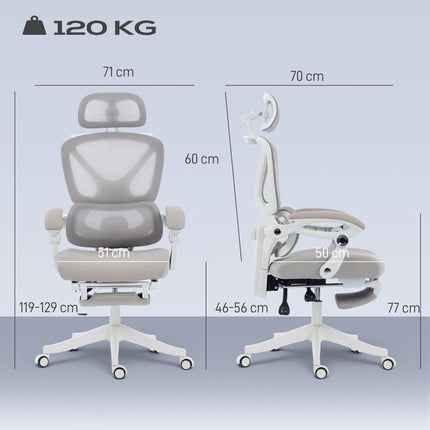 Ergonomic Office Chair with Footrest and Rocking Function, Light Grey, Mesh